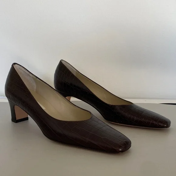 Talbots Dark Brown Croc-Embossed Heels Size 7.5 - Picture 1 of 11